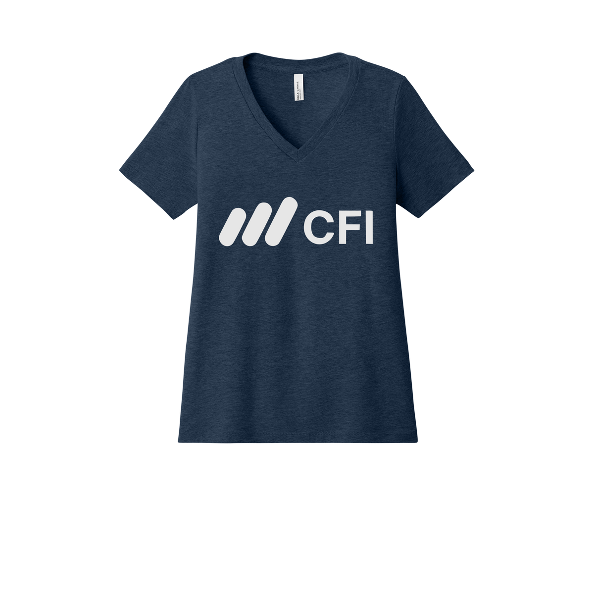 corporatefinanceinstitute-womens-relaxed-v-neck-tee-dtf-front-6405CVC-heathernavy-flat-front