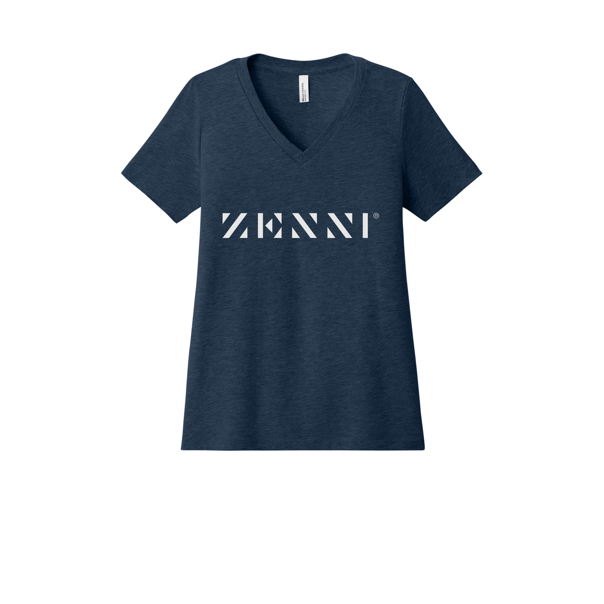 zennioptical-womens-relaxed-v-neck-tee-dtf-front-6405CVC-heathernavy-flat-front
