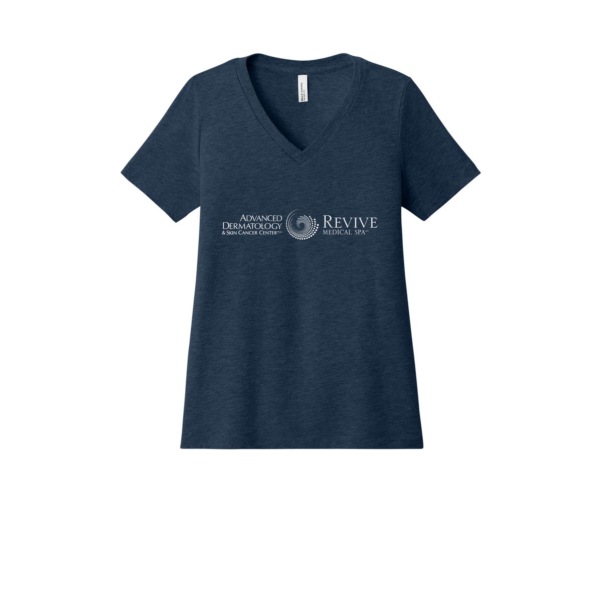 advancedskinmd-womens-relaxed-v-neck-tee-dtf-front-6405CVC-heathernavy-flat-front