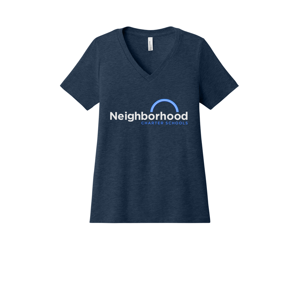 ncschools-womens-relaxed-v-neck-tee-dtf-front-6405CVC-heathernavy-flat-front