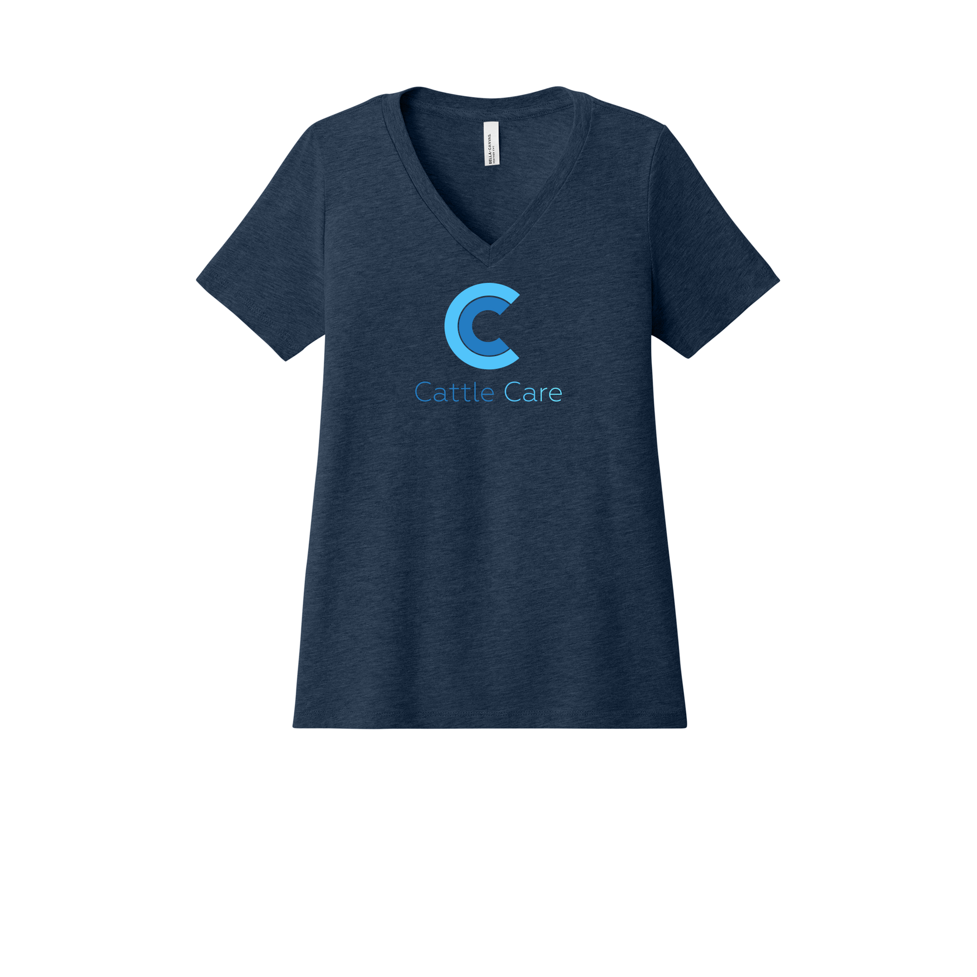 cattle-care-womens-relaxed-v-neck-tee-dtf-front-6405CVC-heathernavy-flat-front