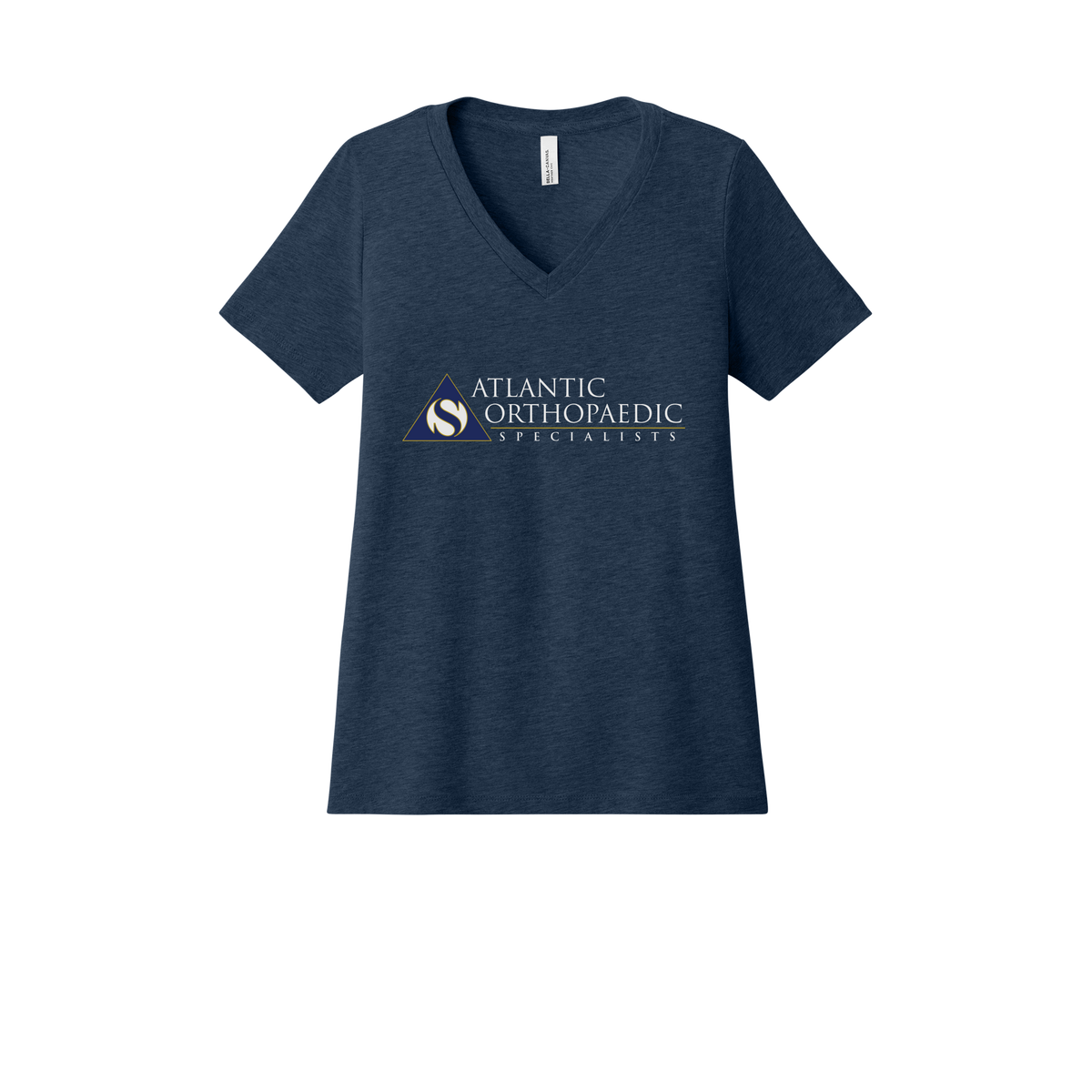 atlanticortho-womens-relaxed-v-neck-tee-dtf-front-6405CVC-heathernavy-flat-front