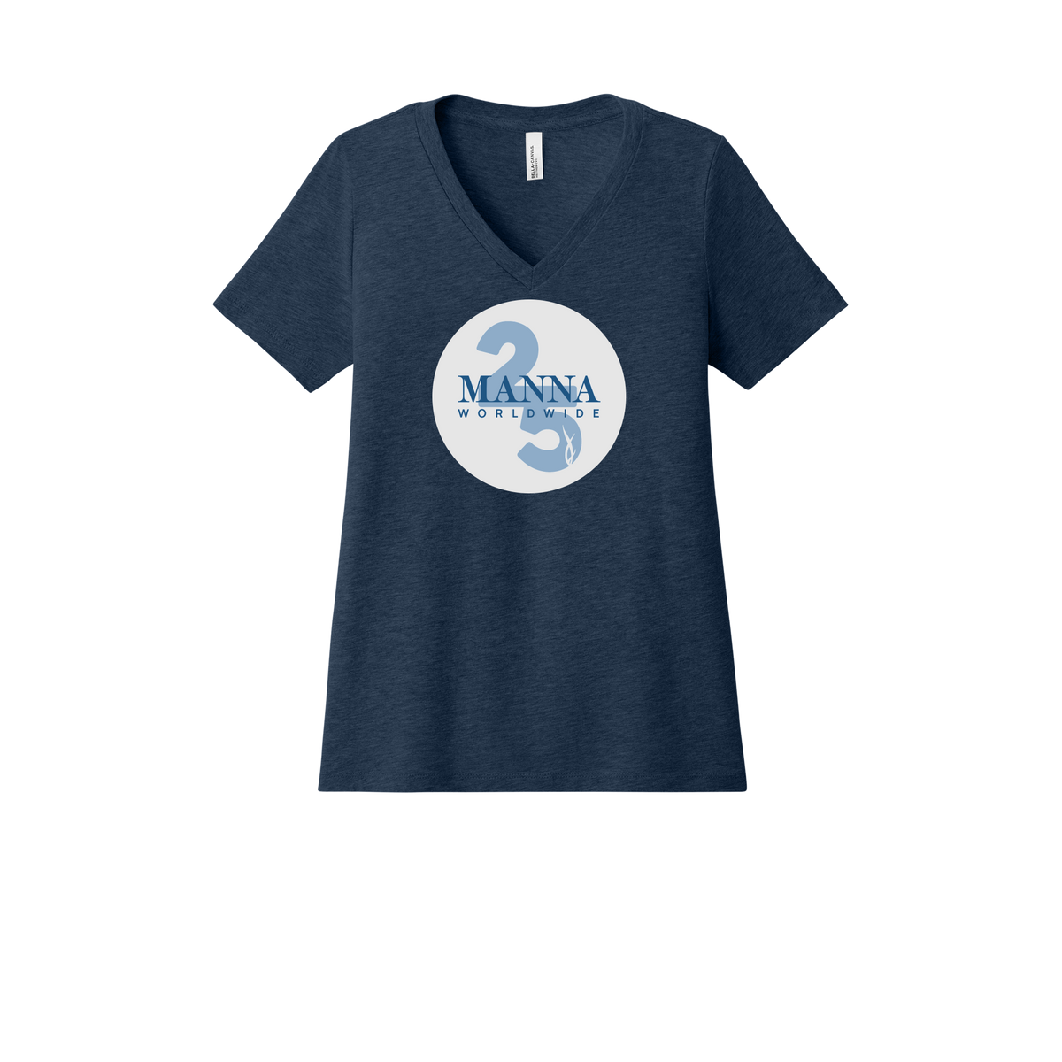 mannaworldwide-womens-relaxed-v-neck-tee-dtf-front-6405CVC-heathernavy-flat-front