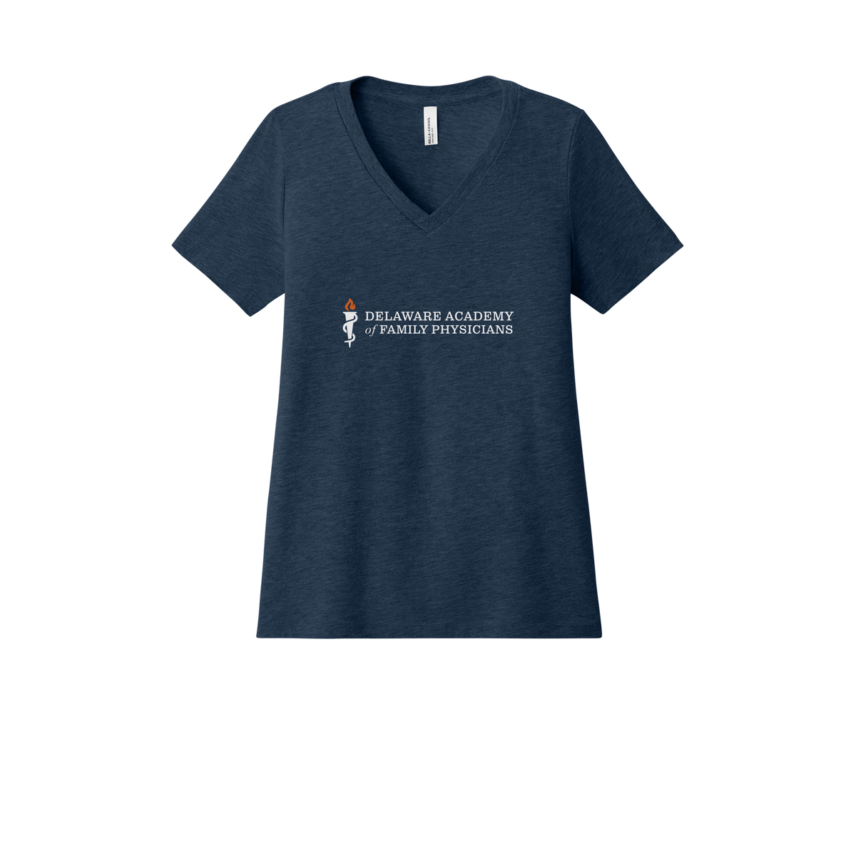 delfamdoc-womens-relaxed-v-neck-tee-dtf-front-6405CVC-heathernavy-flat-front