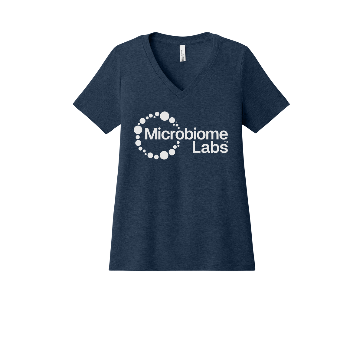 microbiomelabs-womens-relaxed-v-neck-tee-dtf-front-6405CVC-heathernavy-flat-front