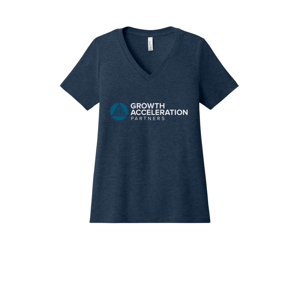 growthaccelerationpartners-womens-relaxed-v-neck-tee-dtf-front-6405CVC-heathernavy-flat-front