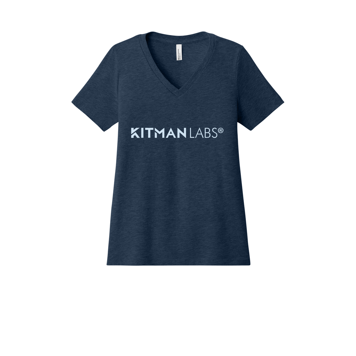 kitmanlabs-womens-relaxed-v-neck-tee-dtf-front-6405CVC-heathernavy-flat-front