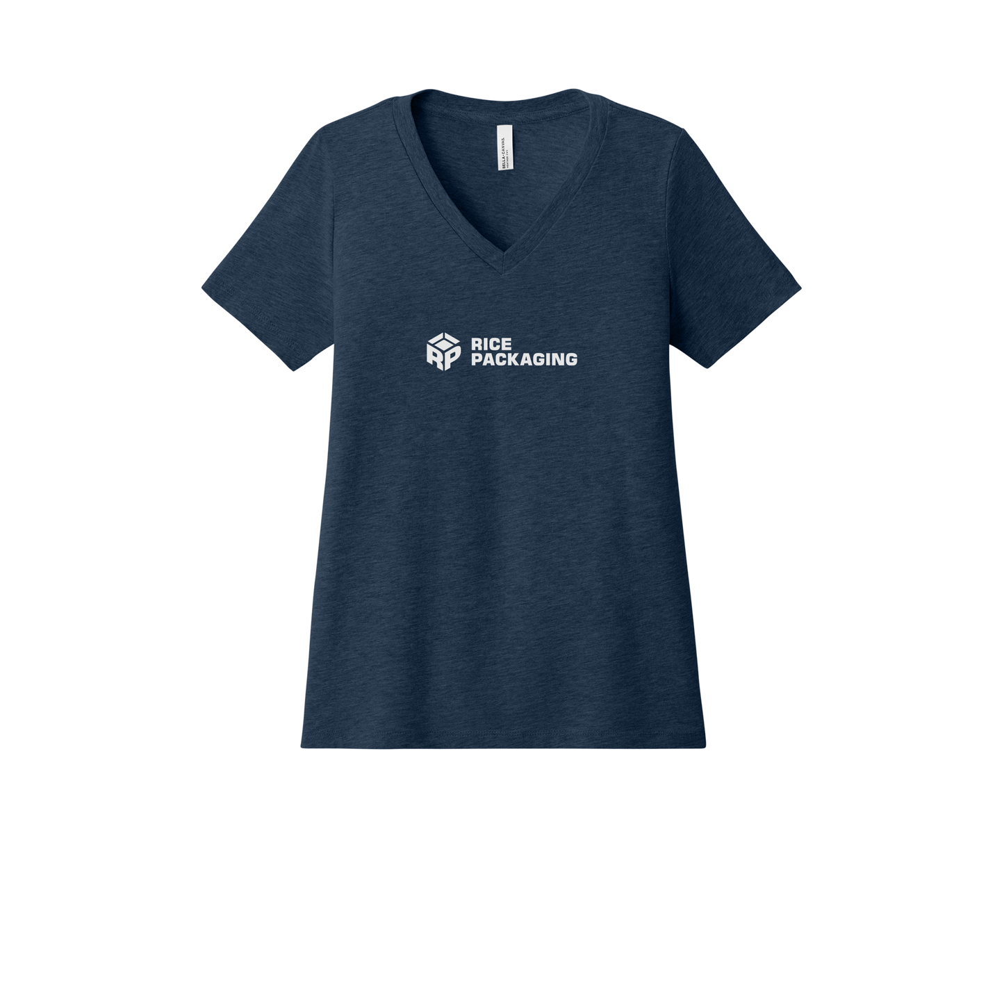 ricepackaging-womens-relaxed-v-neck-tee-dtf-front-6405CVC-heathernavy-flat-front