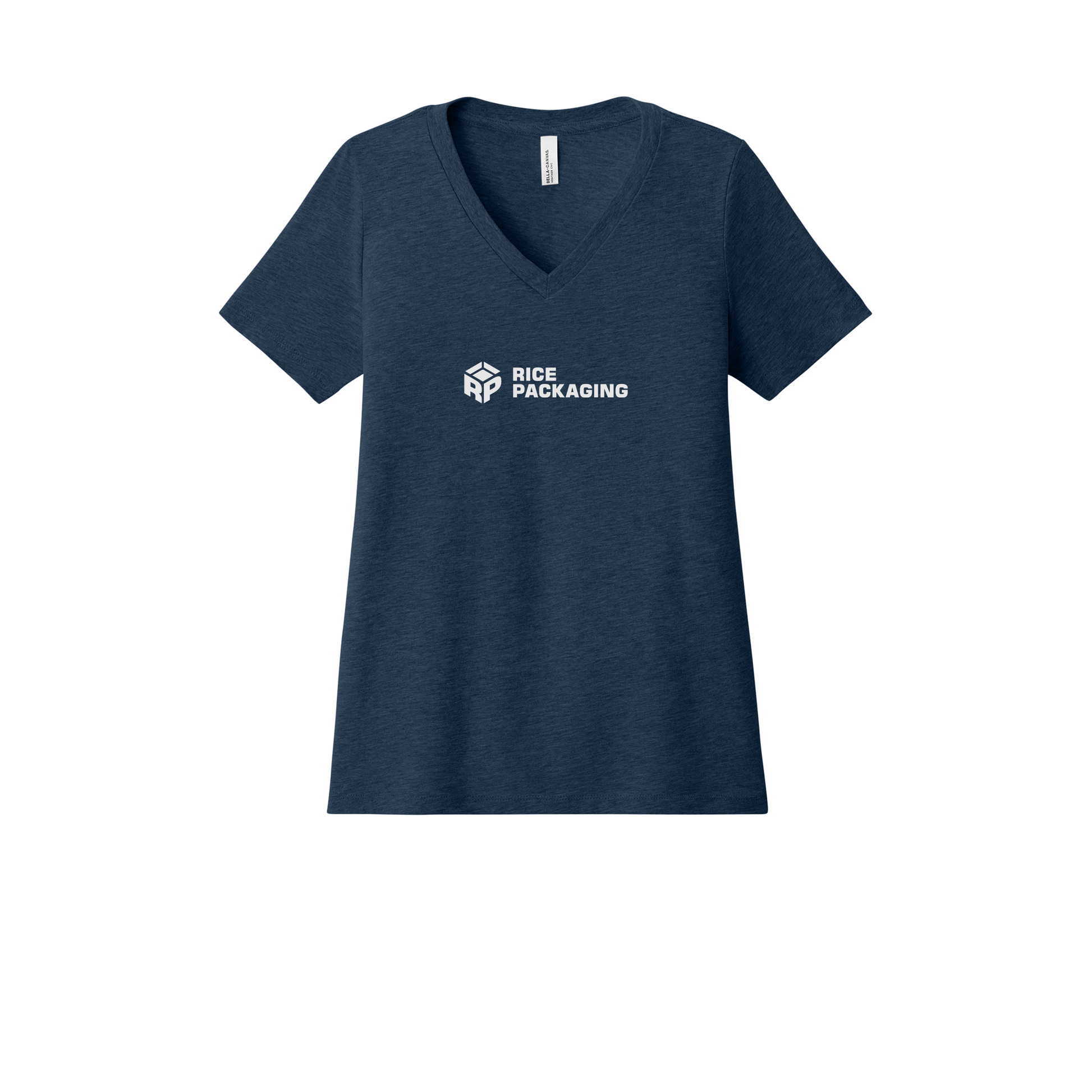 ricepackaging-womens-relaxed-v-neck-tee-dtf-front-6405CVC-heathernavy-flat-front