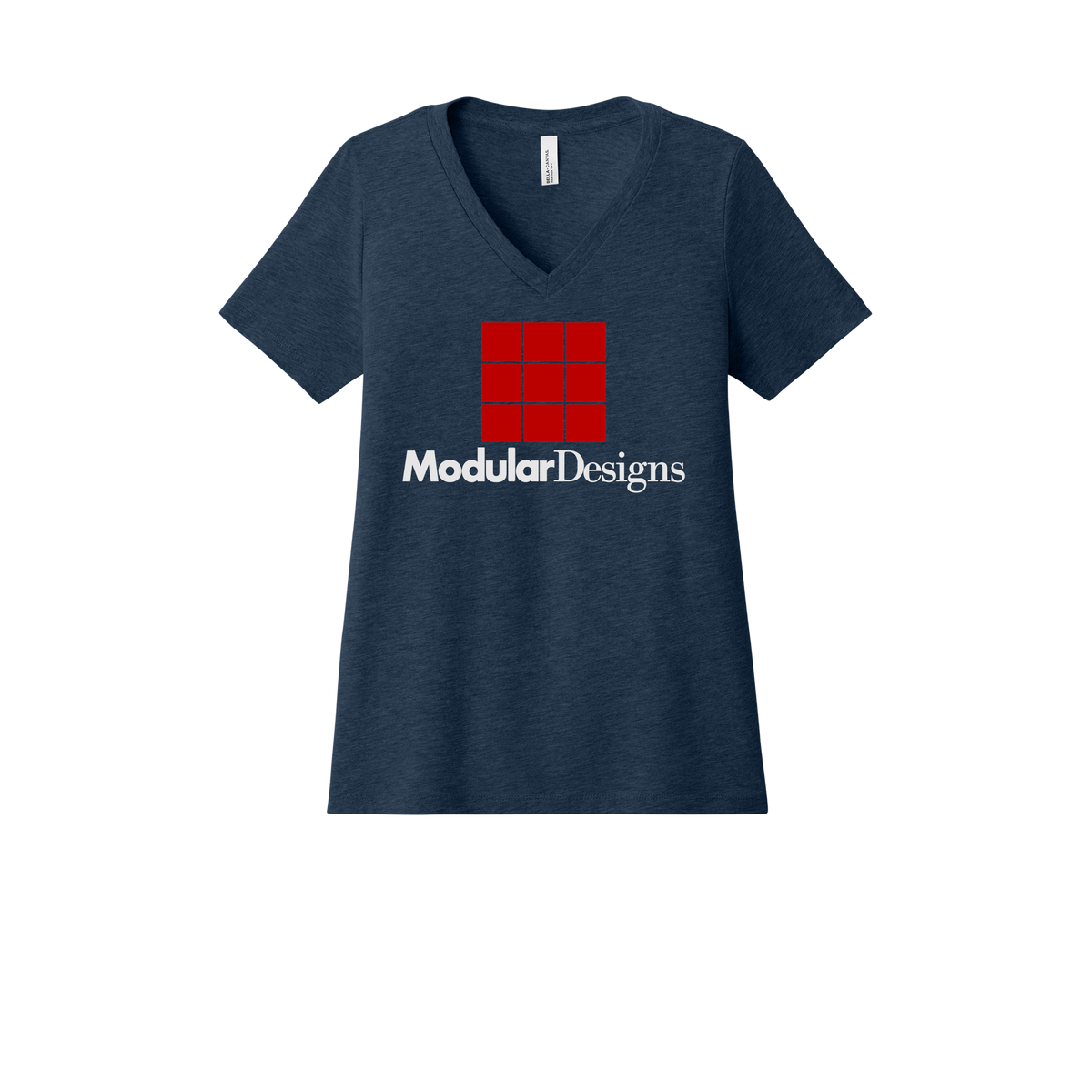 modulardesignsflooring-womens-relaxed-v-neck-tee-dtf-front-6405CVC-heathernavy-flat-front