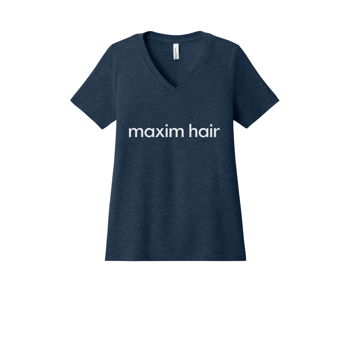 maximhairrestoration-womens-relaxed-v-neck-tee-dtf-front-6405CVC-heathernavy-flat-front