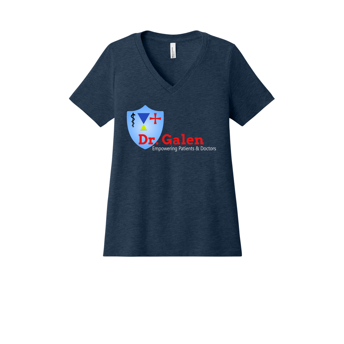 drgalen-womens-relaxed-v-neck-tee-dtf-front-6405CVC-heathernavy-flat-front