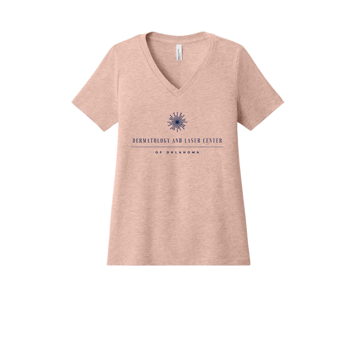dermatologylaserok-womens-relaxed-v-neck-tee-dtf-front-6405CVC-heatherpeach-flat-front