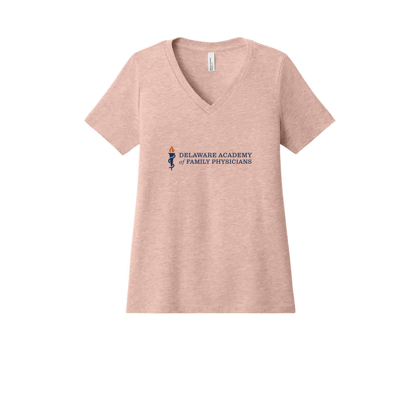 delfamdoc-womens-relaxed-v-neck-tee-dtf-front-6405CVC-heatherpeach-flat-front