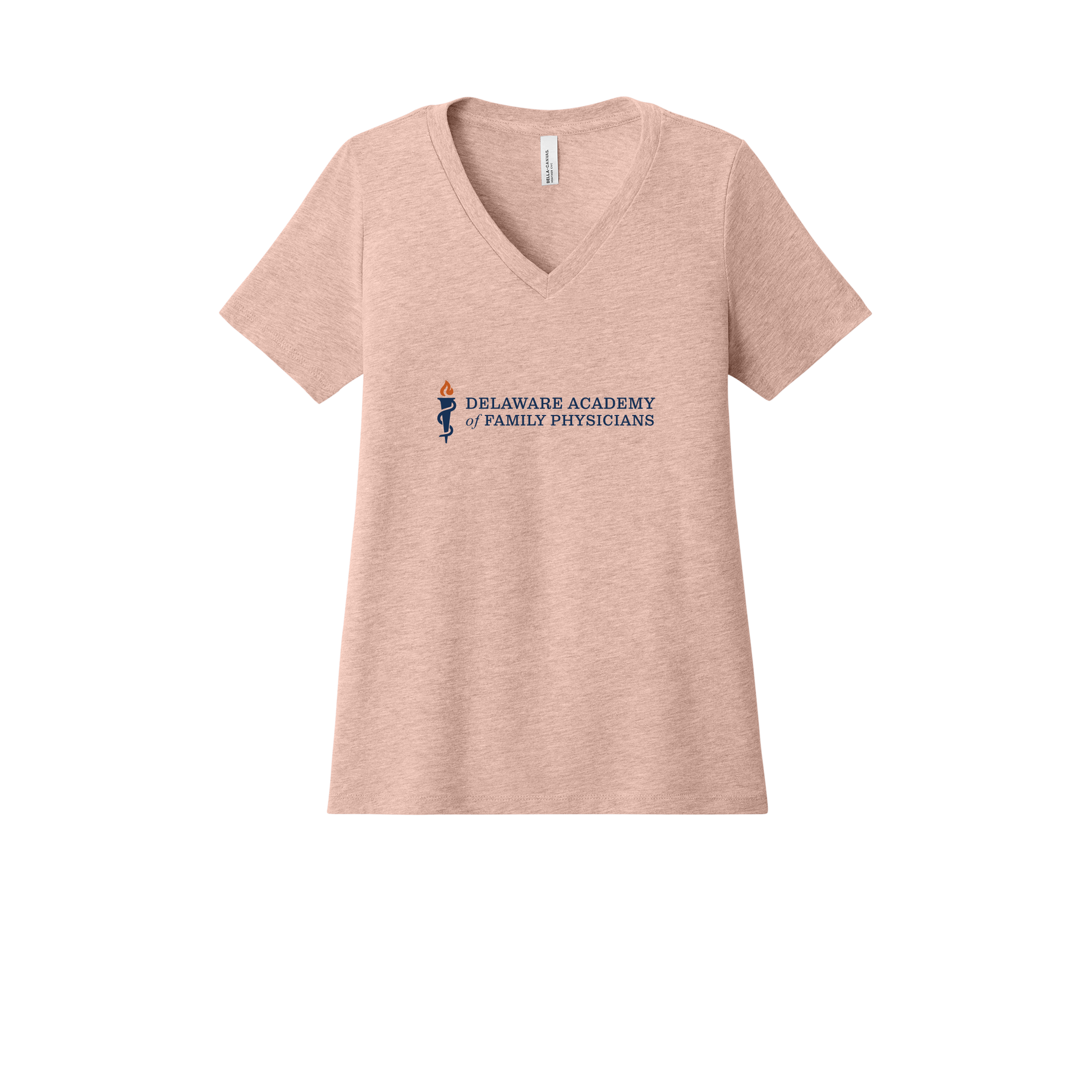 delfamdoc-womens-relaxed-v-neck-tee-dtf-front-6405CVC-heatherpeach-flat-front