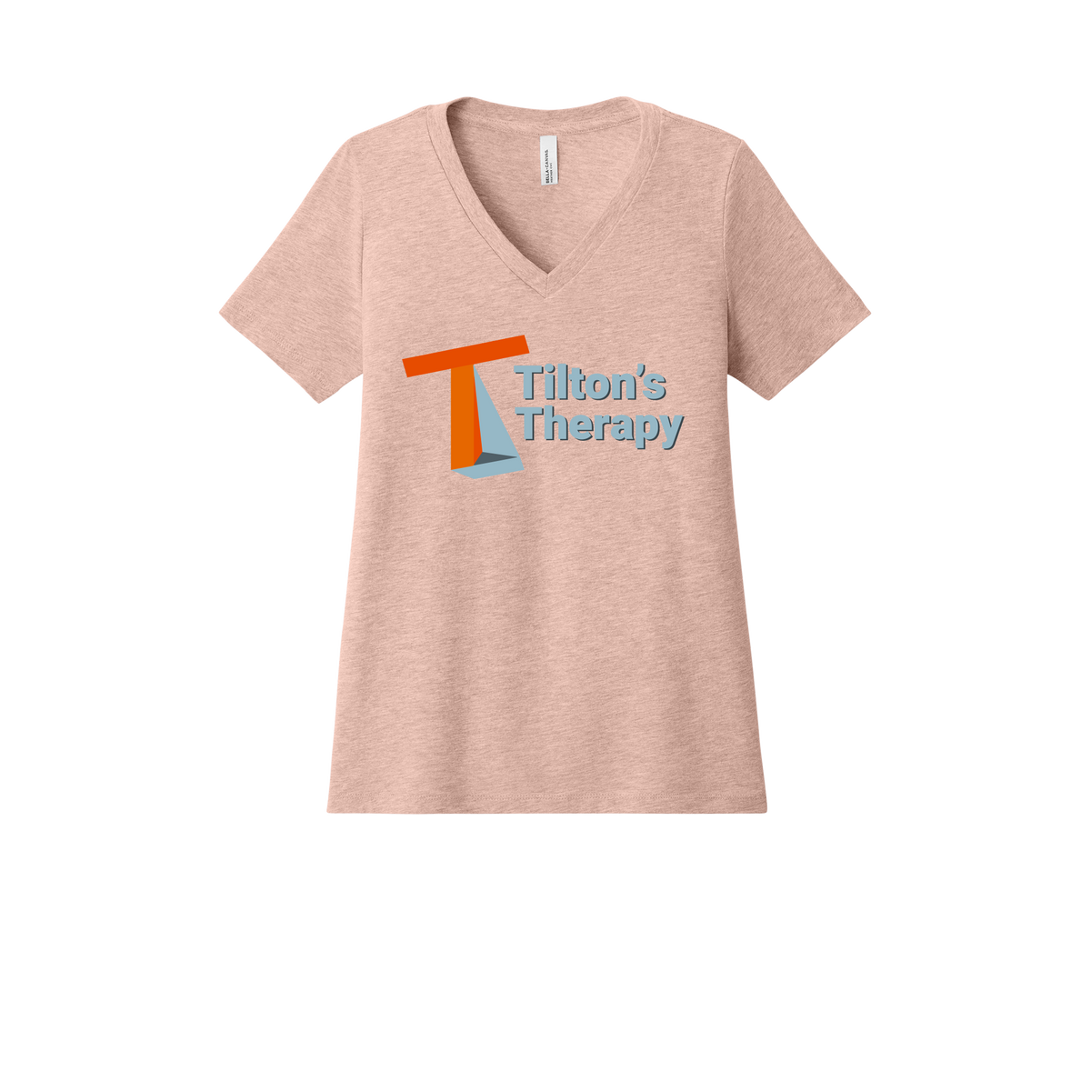 tiltonstherapy-womens-relaxed-v-neck-tee-dtf-front-6405CVC-heatherpeach-flat-front