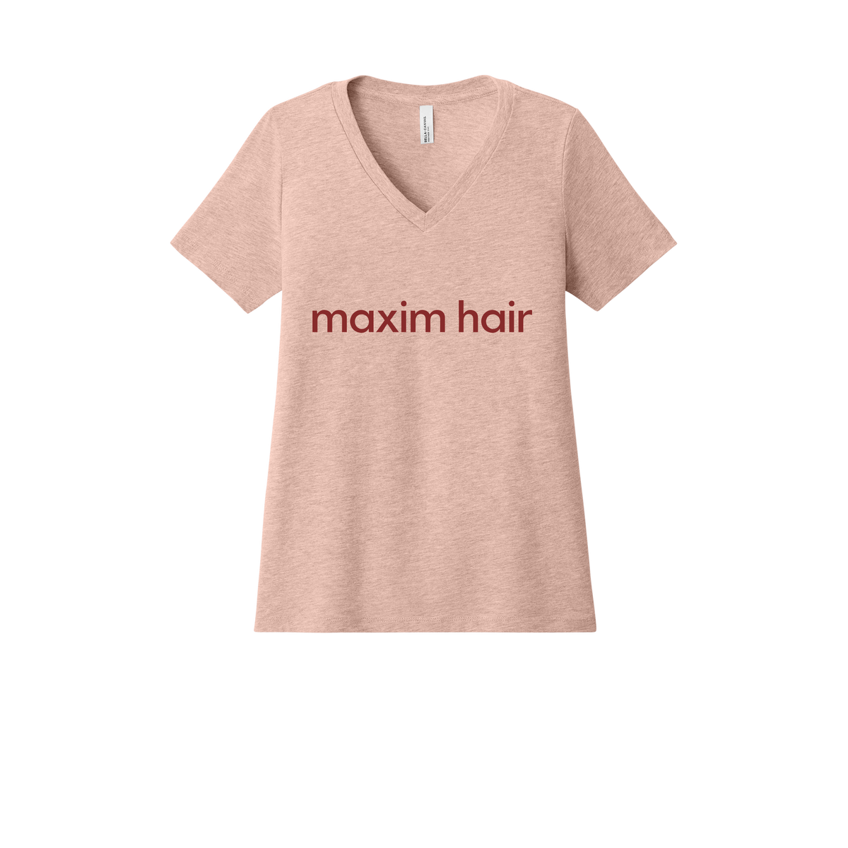maximhairrestoration-womens-relaxed-v-neck-tee-dtf-front-6405CVC-heatherpeach-flat-front