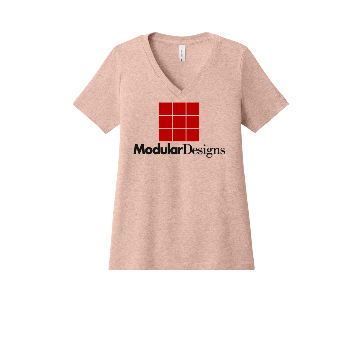 modulardesignsflooring-womens-relaxed-v-neck-tee-dtf-front-6405CVC-heatherpeach-flat-front