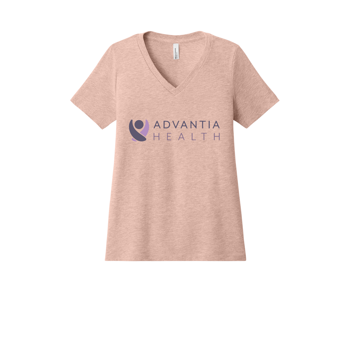 advantiahealth-womens-relaxed-v-neck-tee-dtf-front-6405CVC-heatherpeach-flat-front