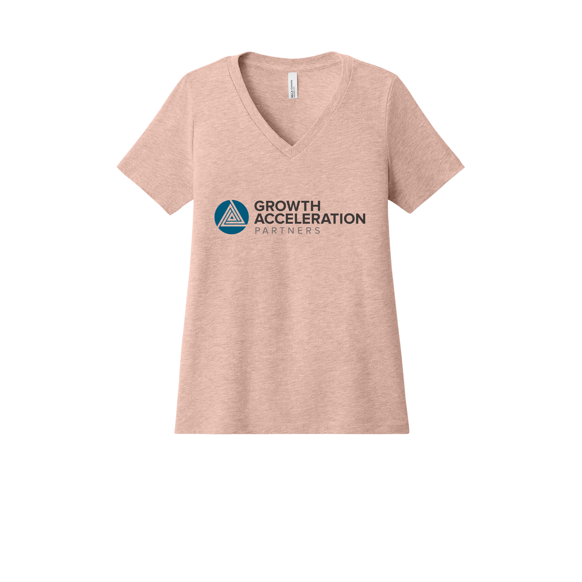 growthaccelerationpartners-womens-relaxed-v-neck-tee-dtf-front-6405CVC-heatherpeach-flat-front