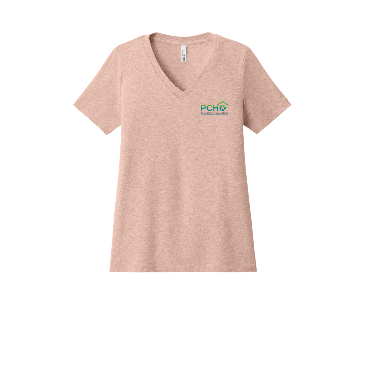 pcho-womens-relaxed-v-neck-tee-dtf-leftchest-6405CVC-heatherpeach-flat-front