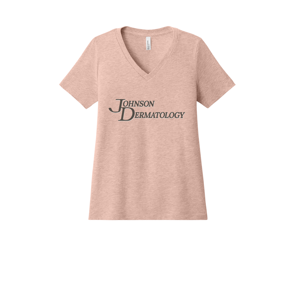 johnsondermatology-womens-relaxed-v-neck-tee-dtf-front-6405CVC-heatherpeach-flat-front