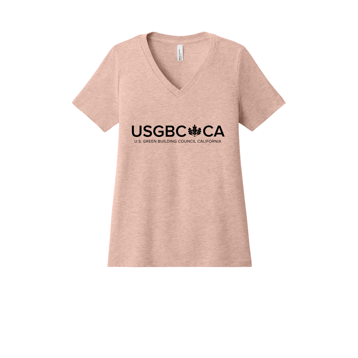 usgbc-ca-womens-relaxed-v-neck-tee-dtf-front-6405CVC-heatherpeach-flat-front
