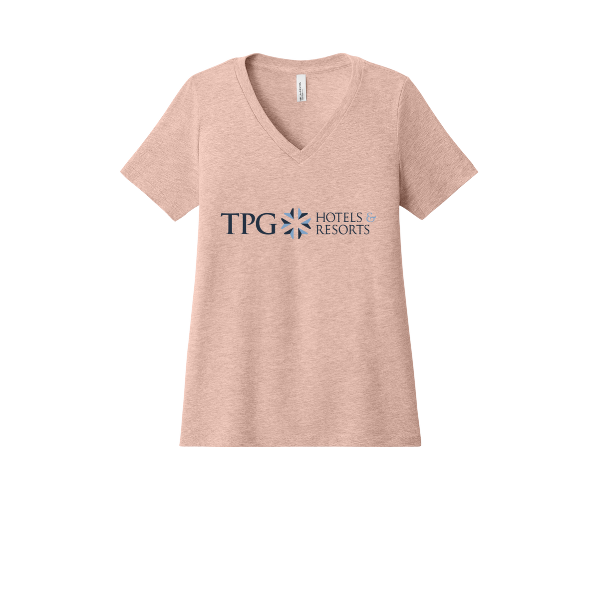 tpghotelsandresorts-womens-relaxed-v-neck-tee-dtf-front-6405CVC-heatherpeach-flat-front