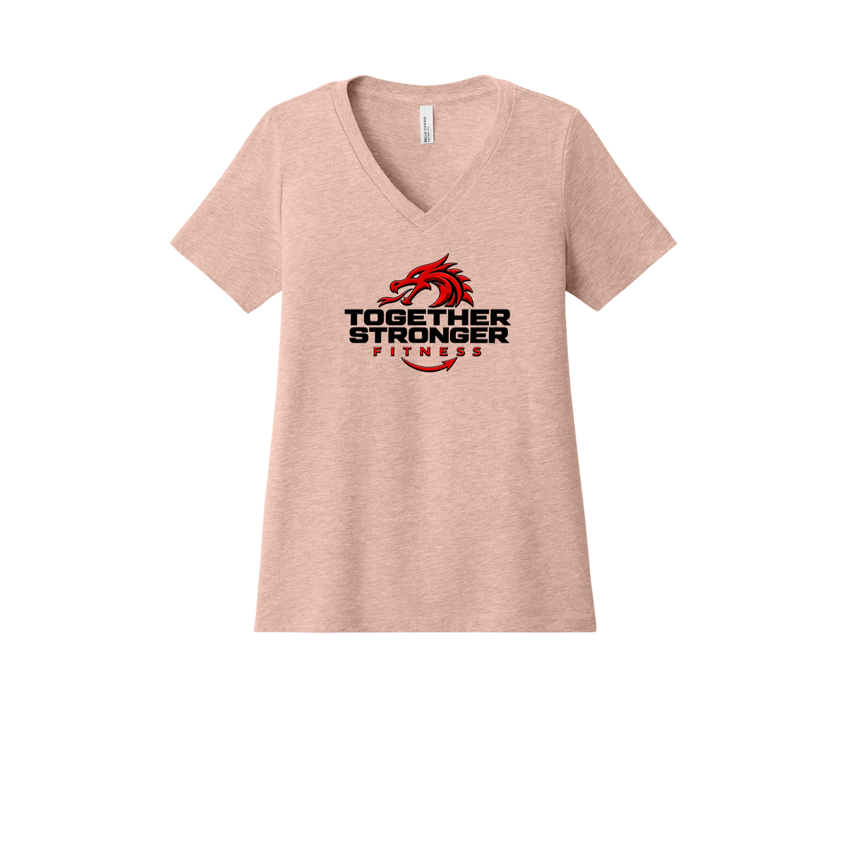togetherstrongerfitness-womens-relaxed-v-neck-tee-dtf-front-6405CVC-heatherpeach-flat-front