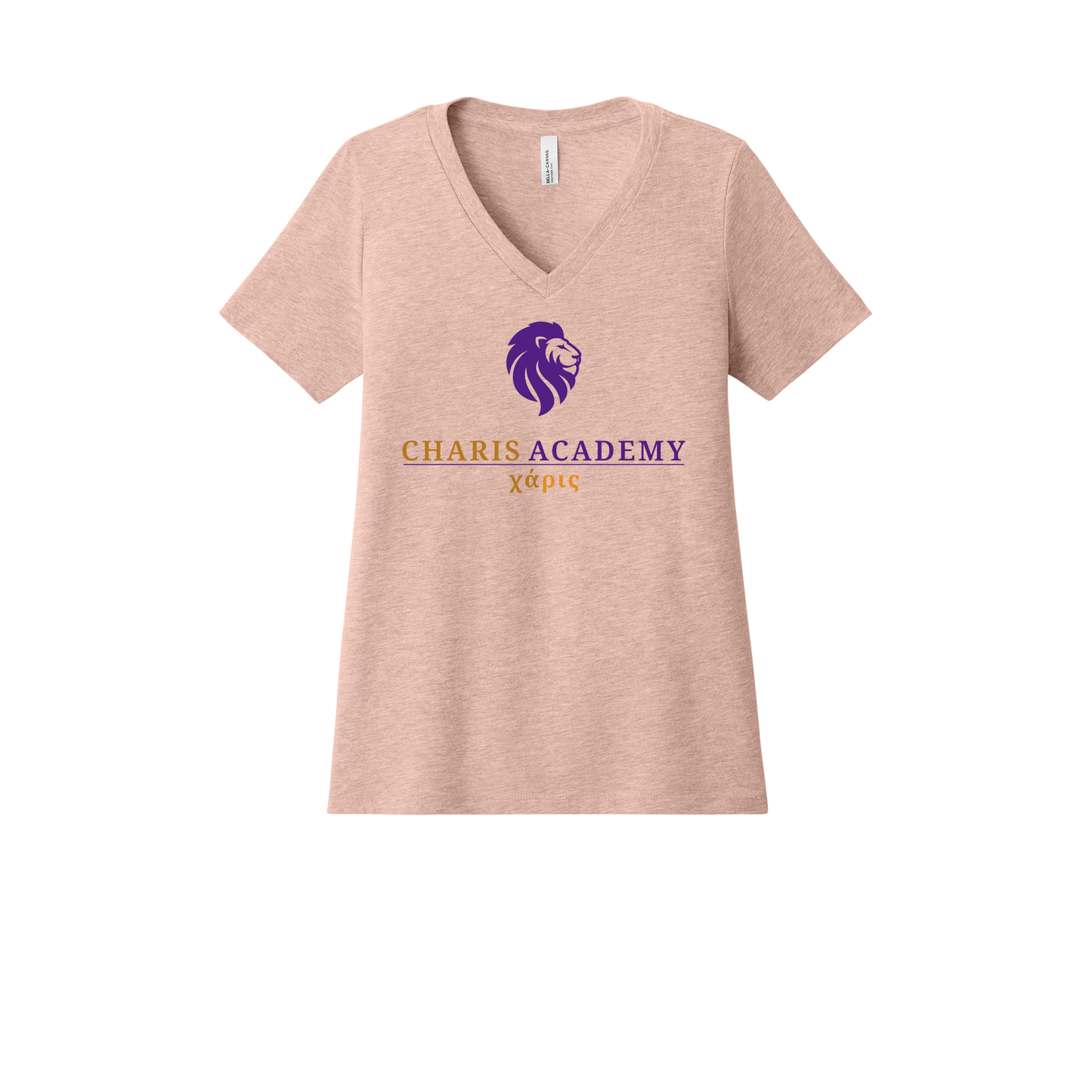 cahazleton-womens-relaxed-v-neck-tee-dtf-front-6405CVC-heatherpeach-flat-front