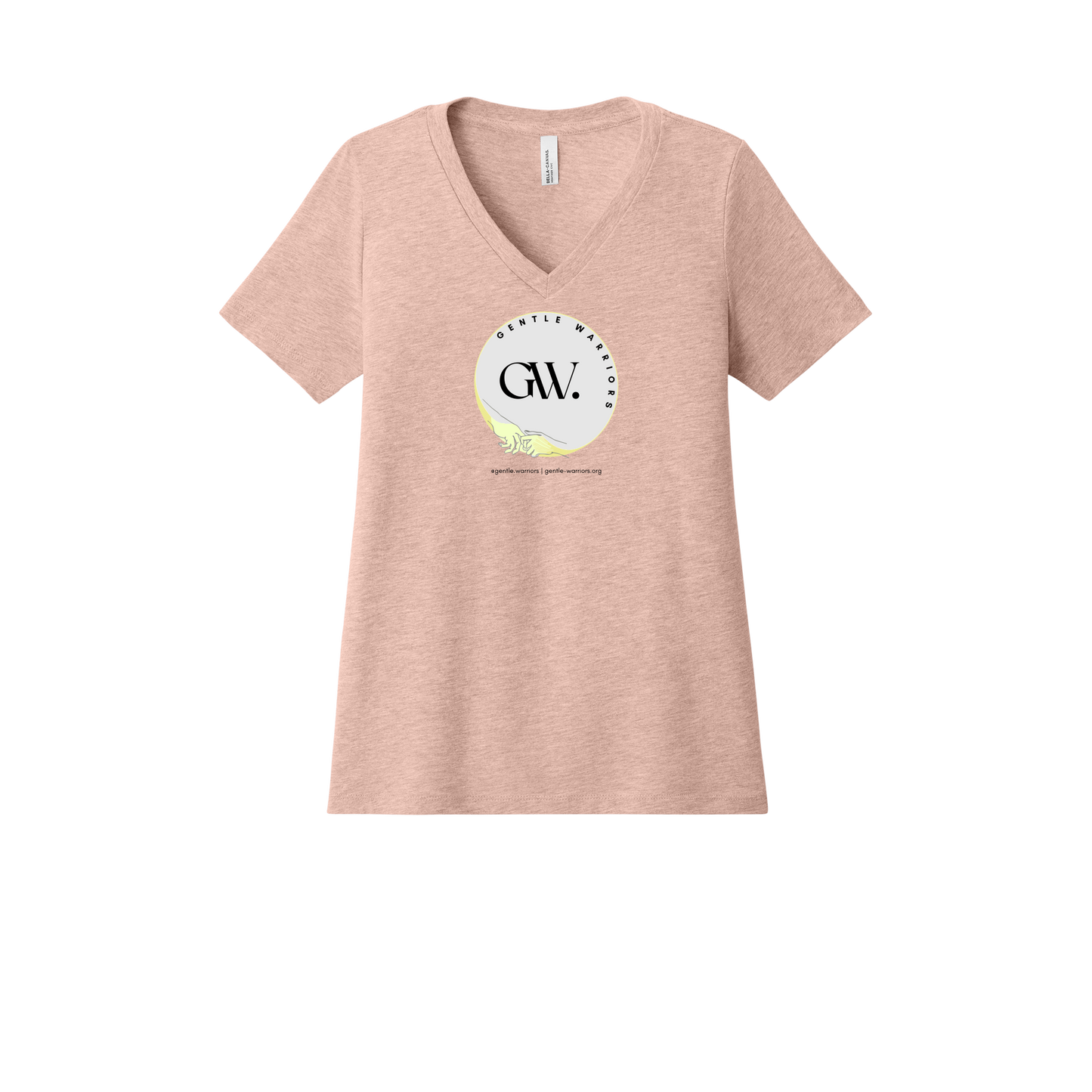 gentle-warriors-womens-relaxed-v-neck-tee-dtf-front-6405CVC-heatherpeach-flat-front
