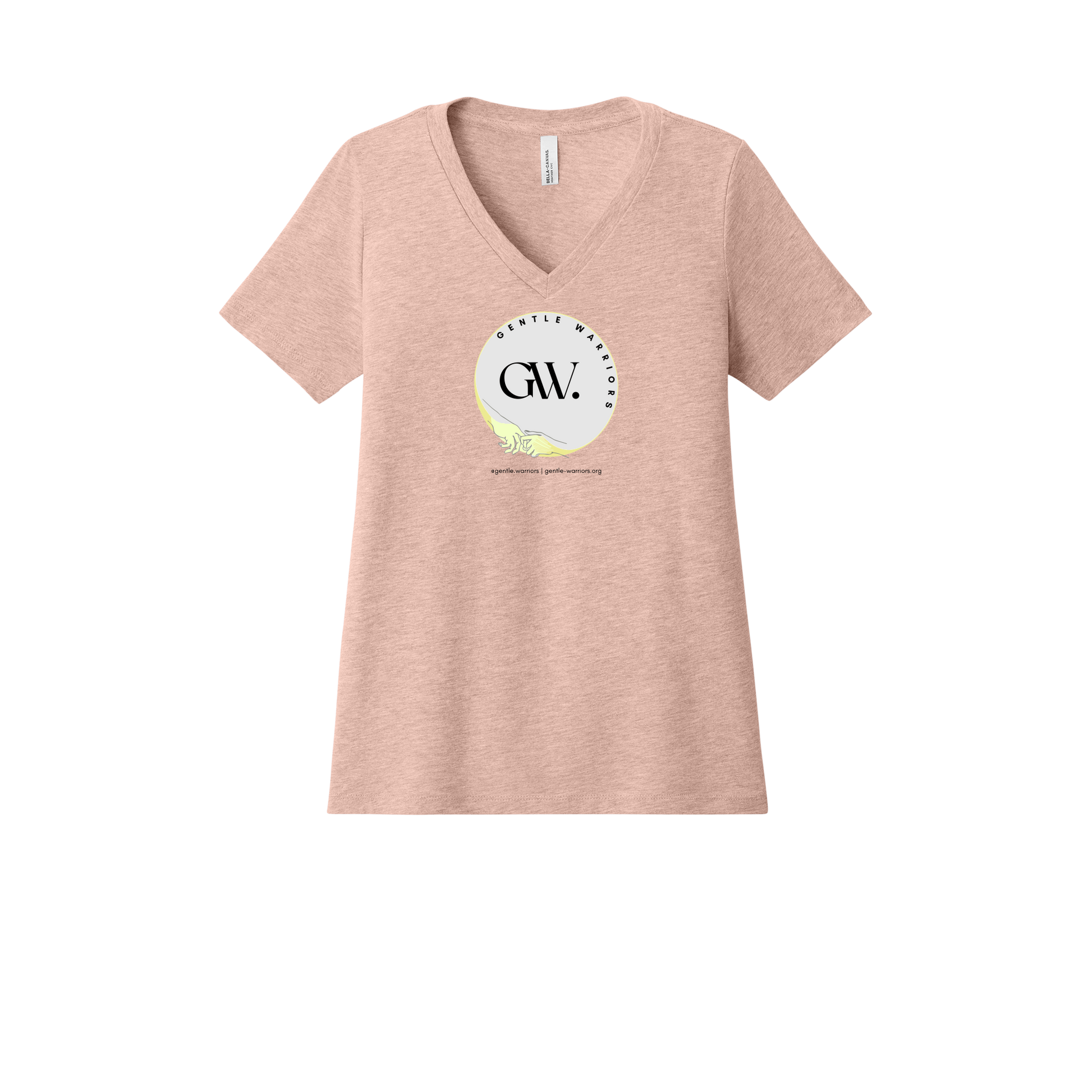 gentle-warriors-womens-relaxed-v-neck-tee-dtf-front-6405CVC-heatherpeach-flat-front