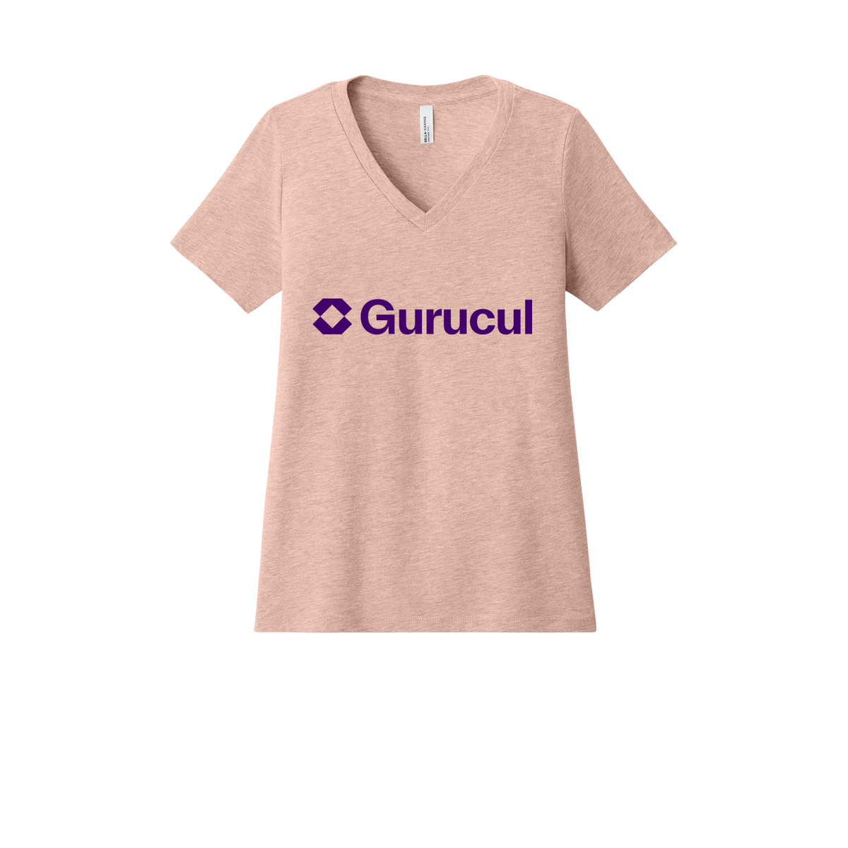 gurucul-womens-relaxed-v-neck-tee-dtf-front-6405CVC-heatherpeach-flat-front