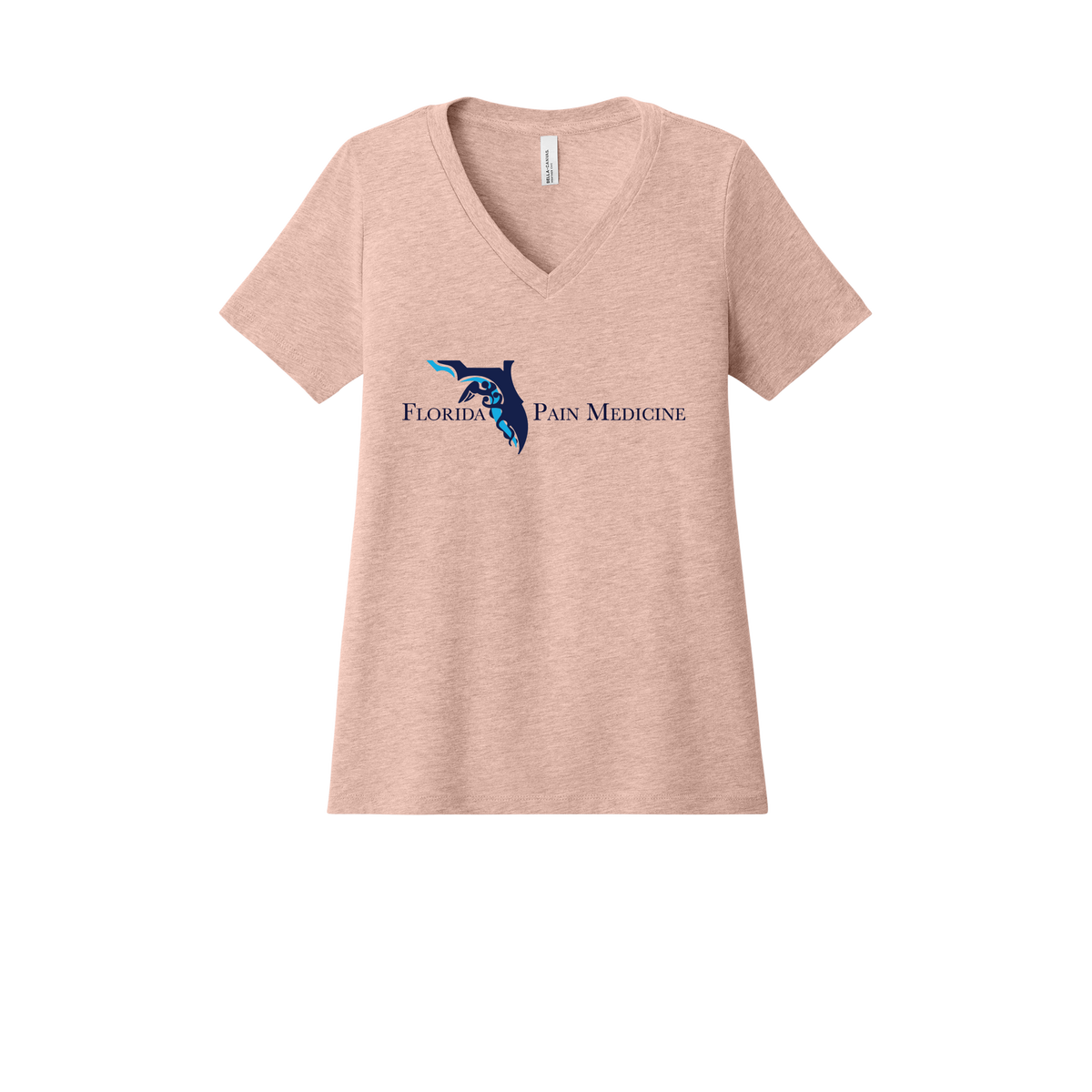 floridapainmedicine-womens-relaxed-v-neck-tee-dtf-front-6405CVC-heatherpeach-flat-front
