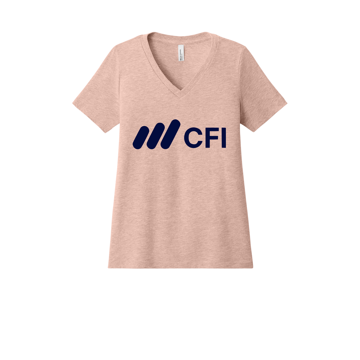 corporatefinanceinstitute-womens-relaxed-v-neck-tee-dtf-front-6405CVC-heatherpeach-flat-front