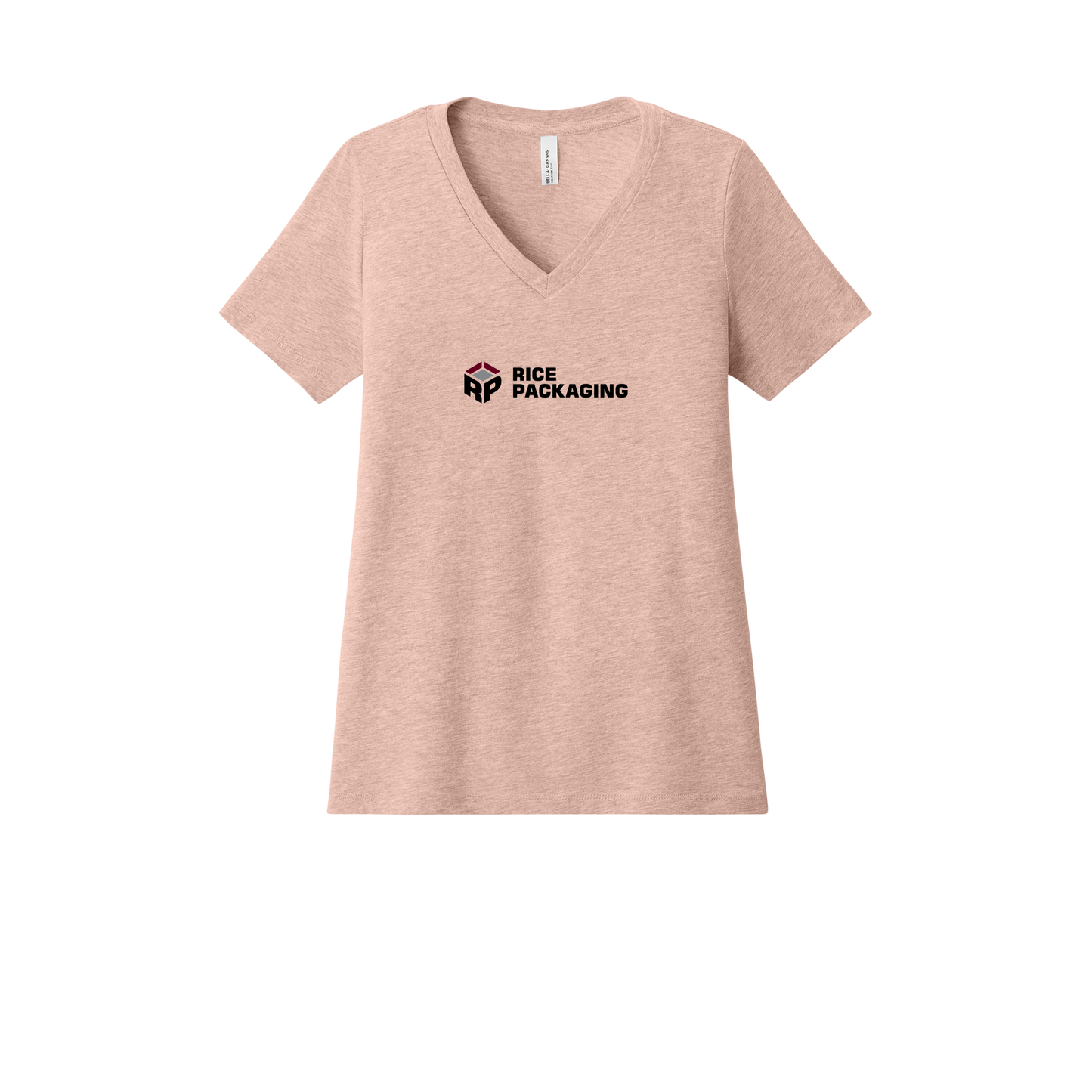 ricepackaging-womens-relaxed-v-neck-tee-dtf-front-6405CVC-heatherpeach-flat-front