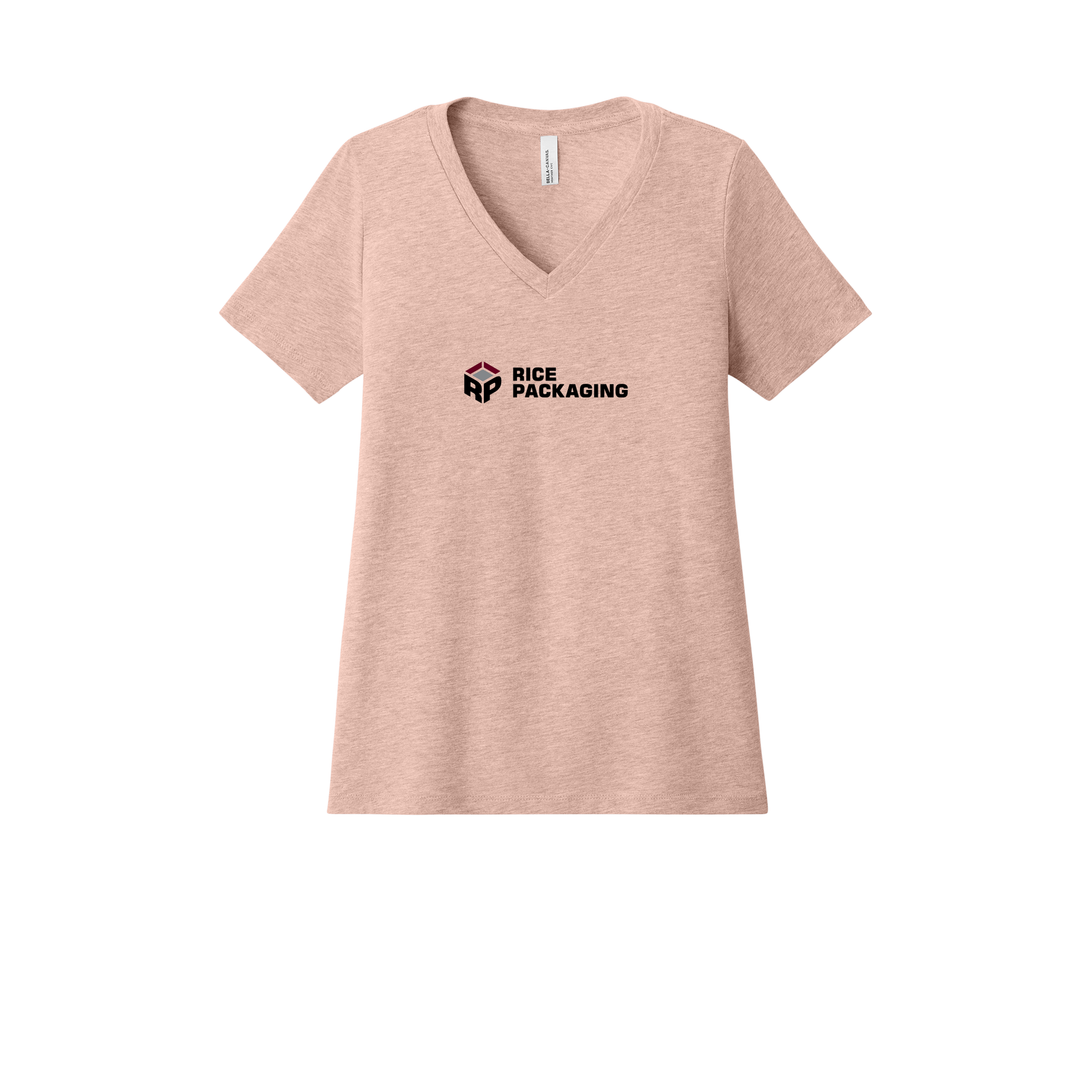 ricepackaging-womens-relaxed-v-neck-tee-dtf-front-6405CVC-heatherpeach-flat-front