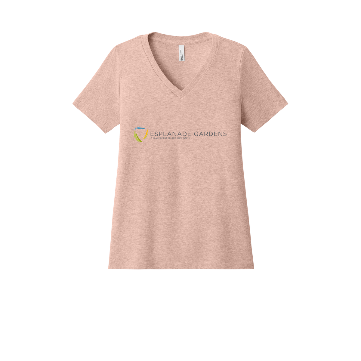 esplanadeseniorcampus-womens-relaxed-v-neck-tee-dtf-front-6405CVC-heatherpeach-flat-front