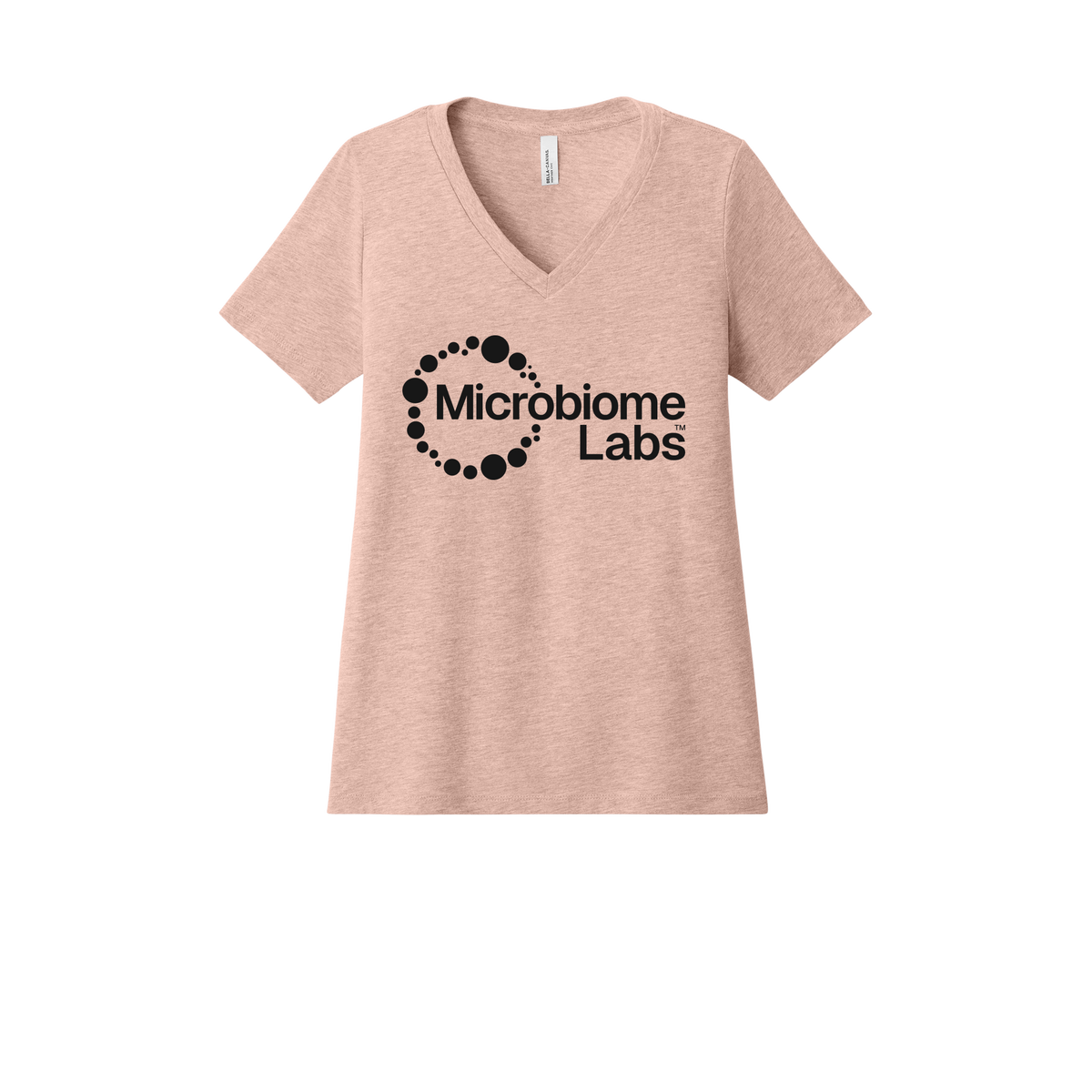 microbiomelabs-womens-relaxed-v-neck-tee-dtf-front-6405CVC-heatherpeach-flat-front