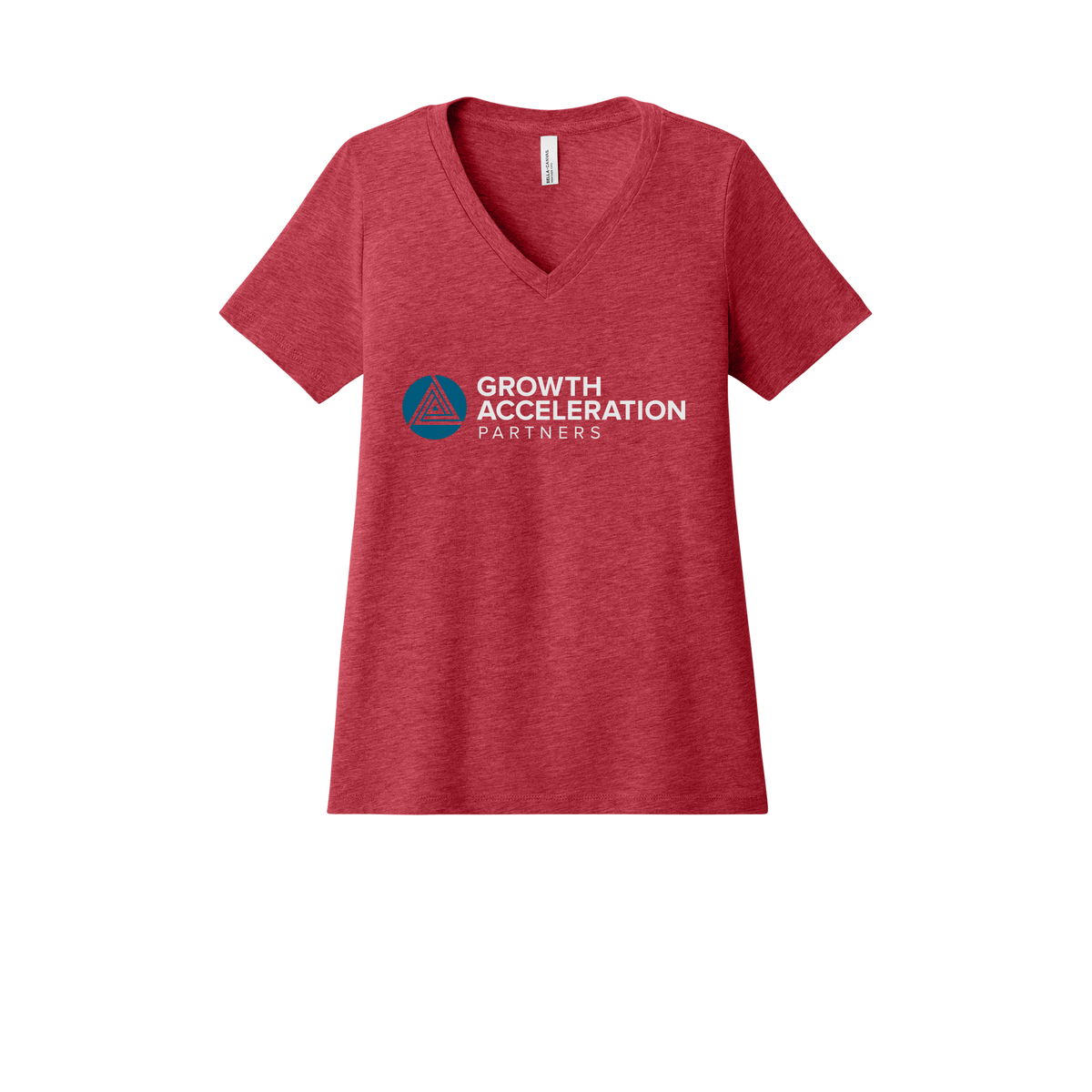 growthaccelerationpartners-womens-relaxed-v-neck-tee-dtf-front-6405CVC-heatherred-flat-front
