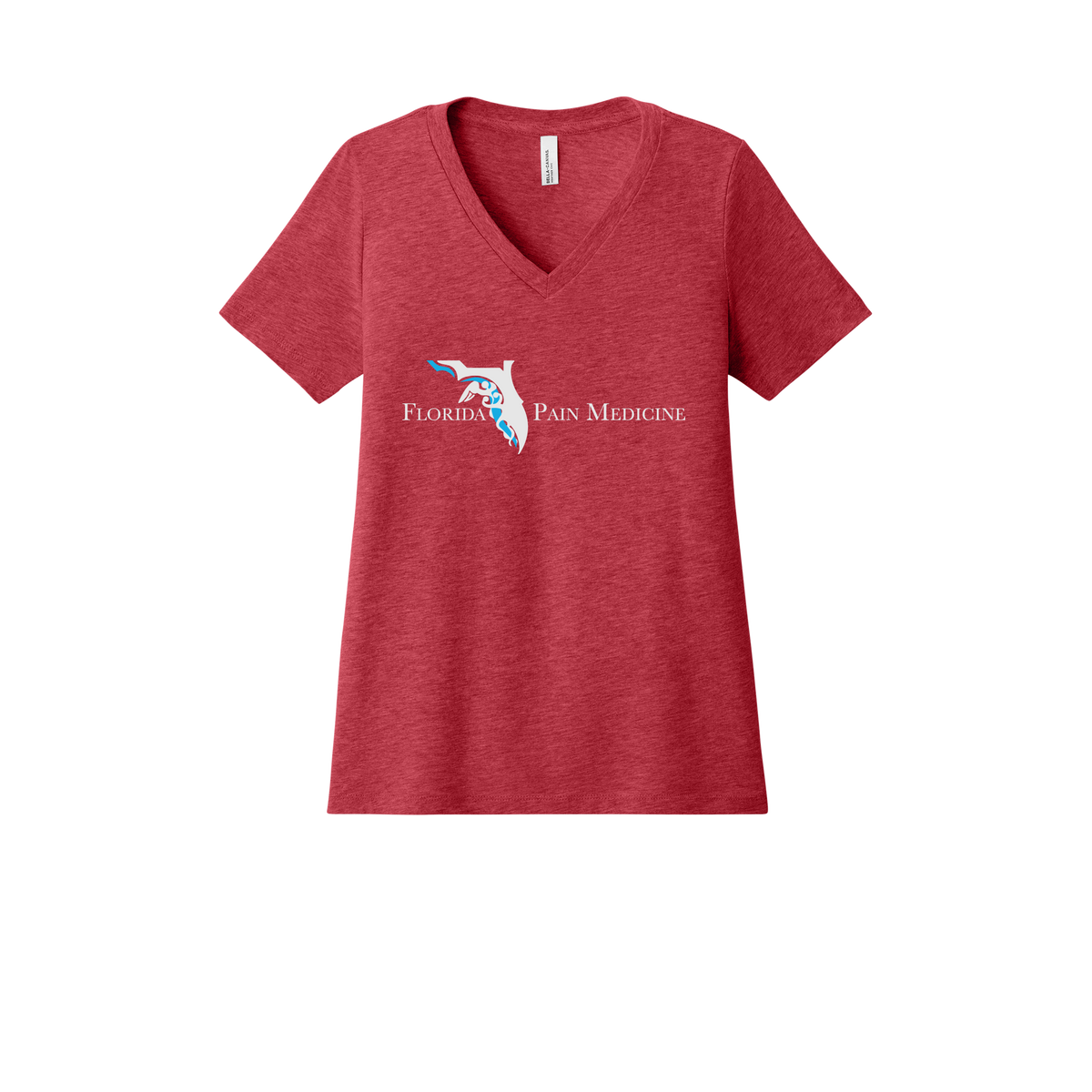floridapainmedicine-womens-relaxed-v-neck-tee-dtf-front-6405CVC-heatherred-flat-front