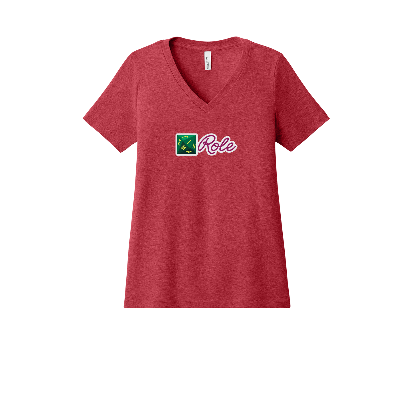 cinemarole-womens-relaxed-v-neck-tee-dtf-front-6405CVC-heatherred-flat-front