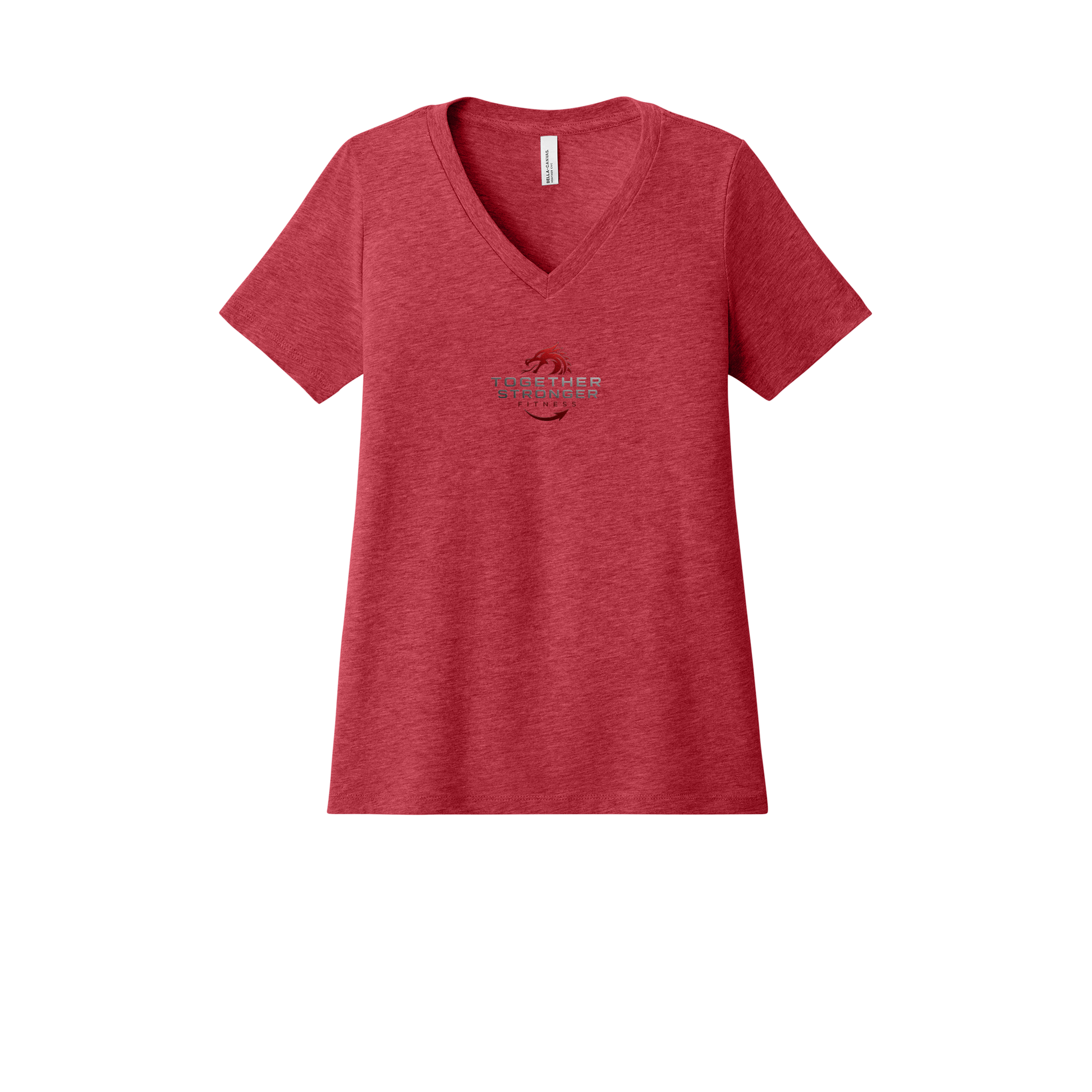 togetherstrongerfitness-womens-relaxed-v-neck-tee-dtf-front-6405CVC-heatherred-flat-front