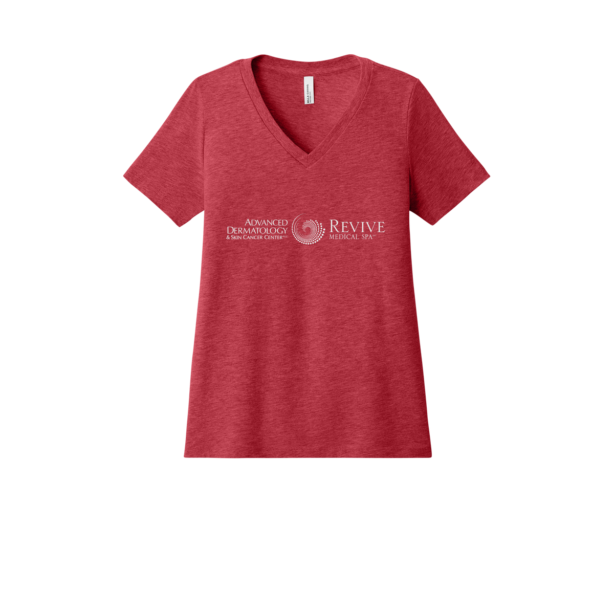 advancedskinmd-womens-relaxed-v-neck-tee-dtf-front-6405CVC-heatherred-flat-front