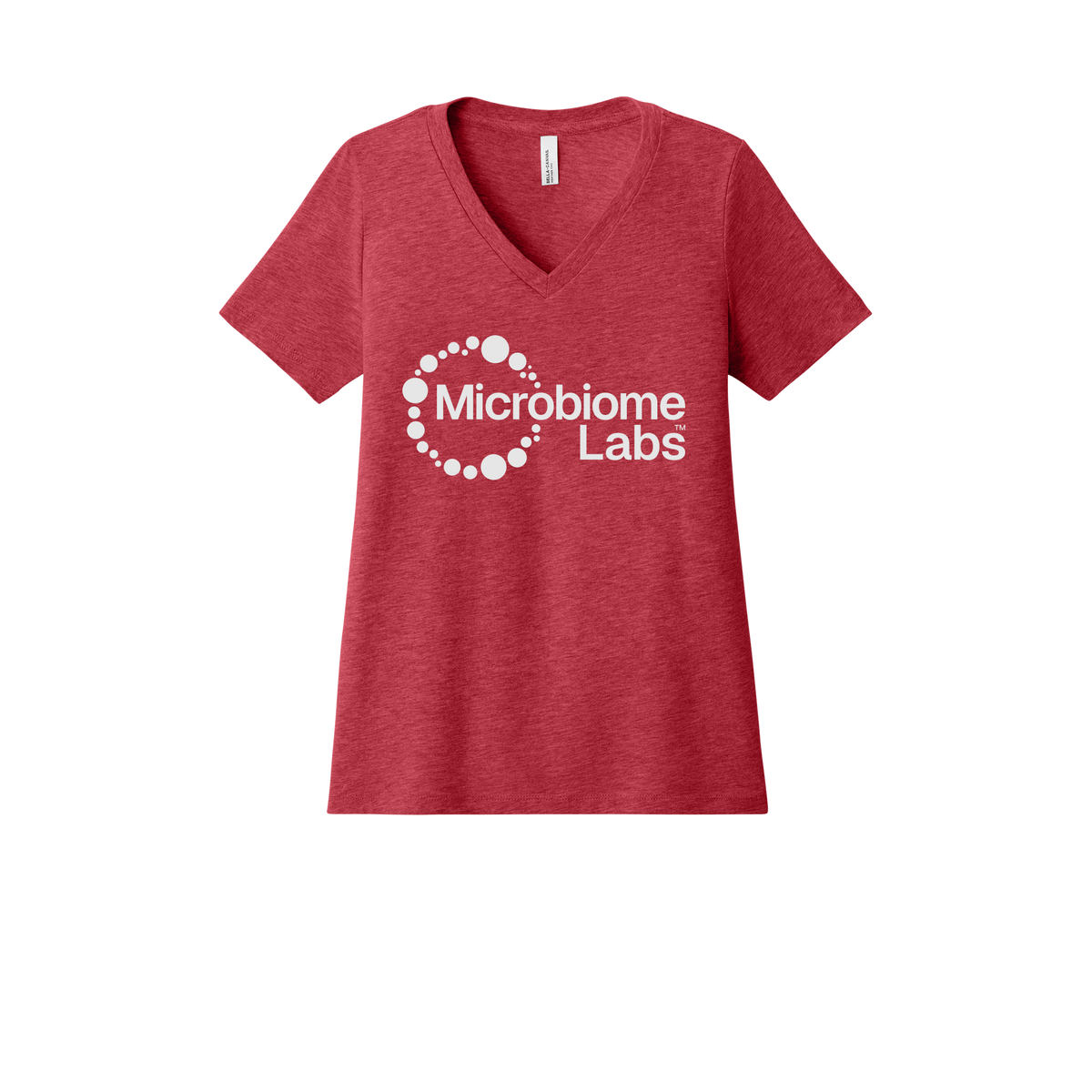 microbiomelabs-womens-relaxed-v-neck-tee-dtf-front-6405CVC-heatherred-flat-front