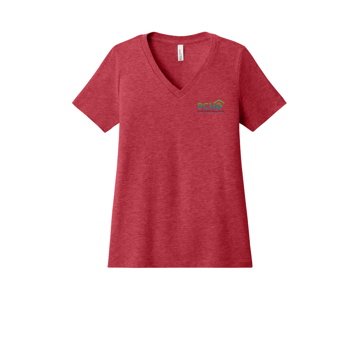 pcho-womens-relaxed-v-neck-tee-dtf-leftchest-6405CVC-heatherred-flat-front