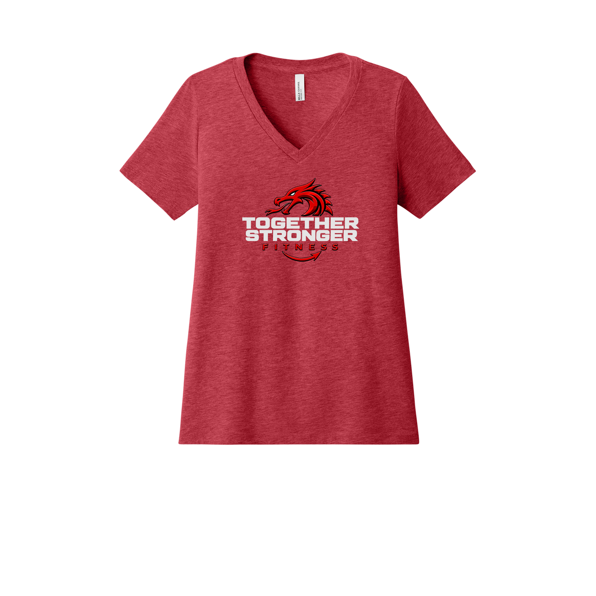 togetherstrongerfitness-womens-relaxed-v-neck-tee-dtf-front-6405CVC-heatherred-flat-front