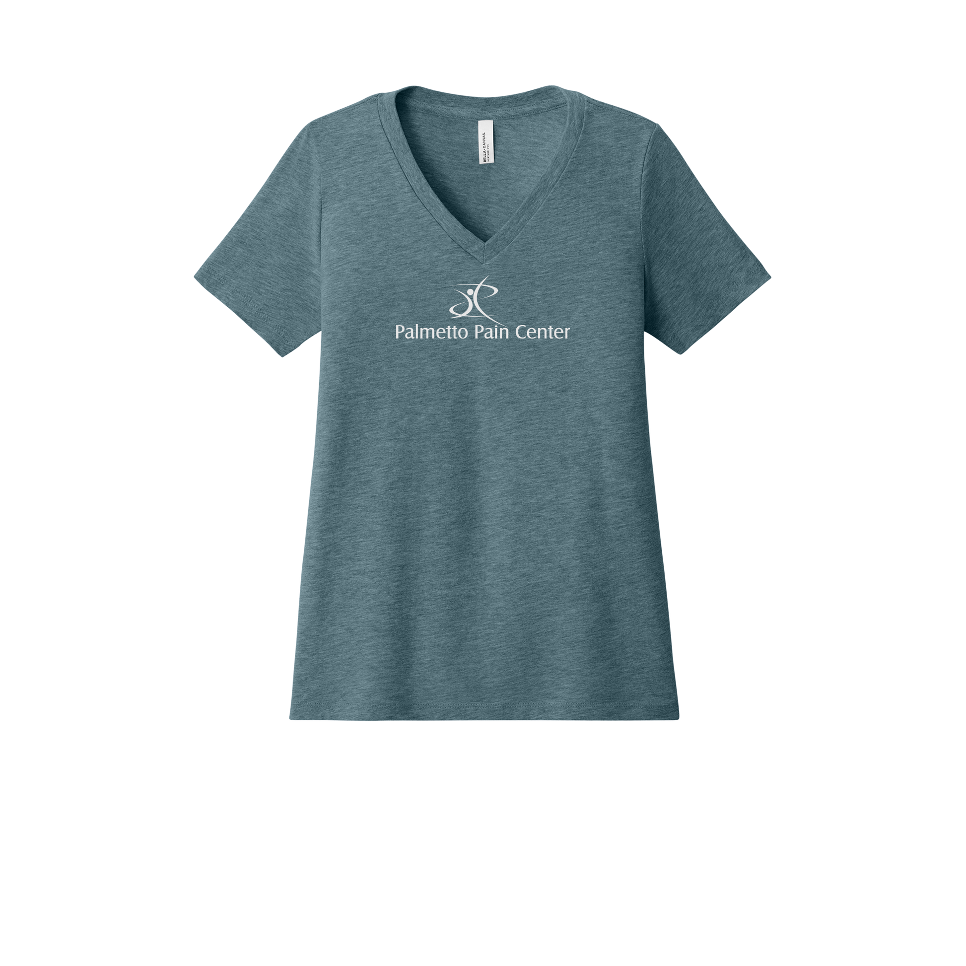palmetto-pain-center-womens-relaxed-v-neck-tee-dtf-front-6405CVC-heatherslate-flat-front
