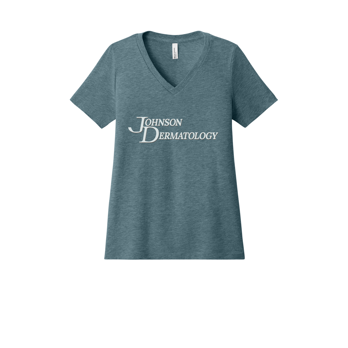 johnsondermatology-womens-relaxed-v-neck-tee-dtf-front-6405CVC-heatherslate-flat-front
