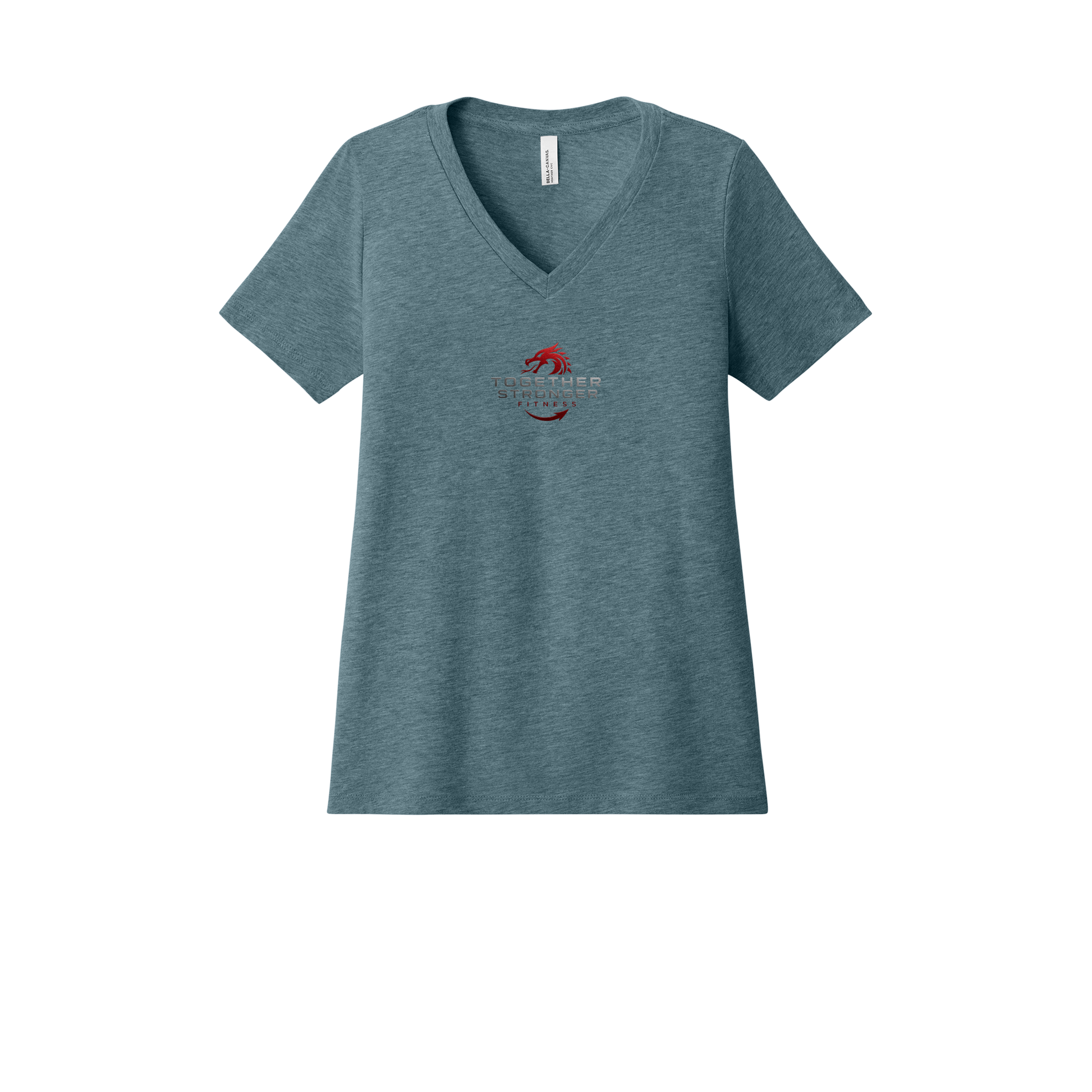 togetherstrongerfitness-womens-relaxed-v-neck-tee-dtf-front-6405CVC-heatherslate-flat-front